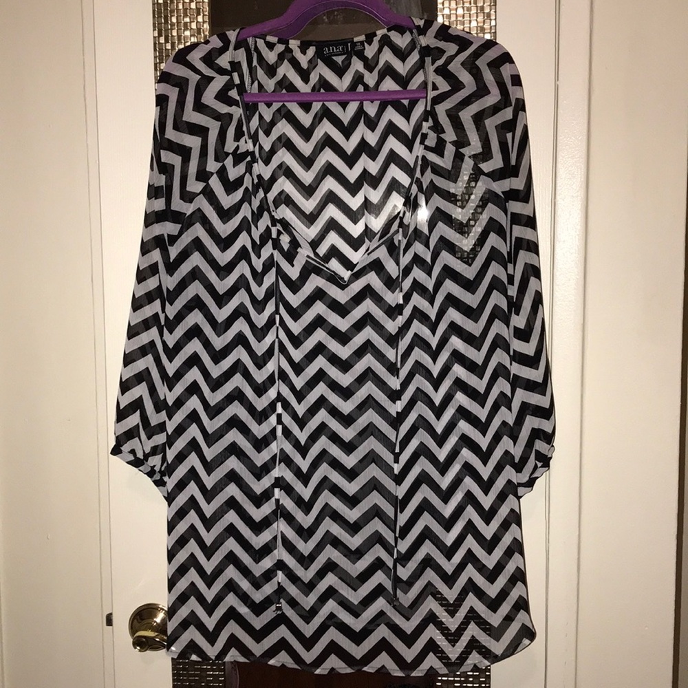 ANA black& white sheer blouse